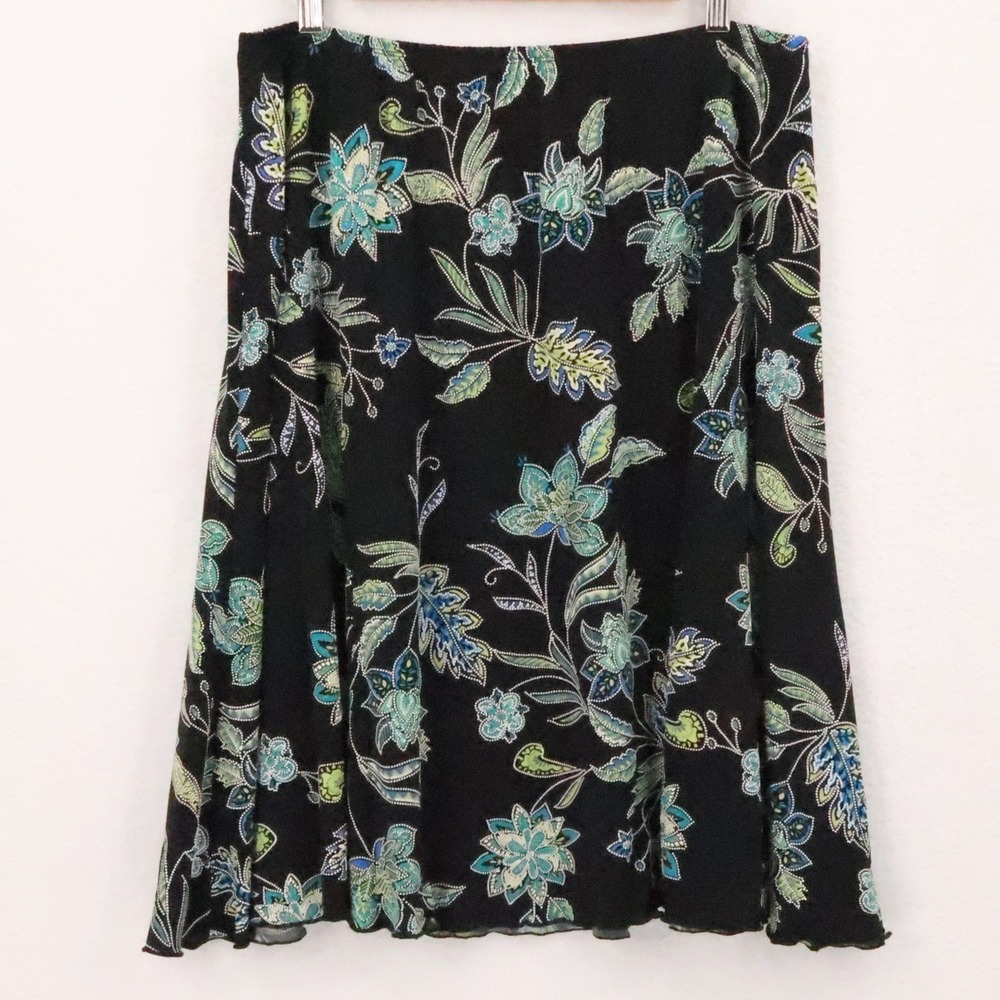 Bleecker McDougal Floral Midi Skirt Womens Plus Size 1X Black Blue Green Boho